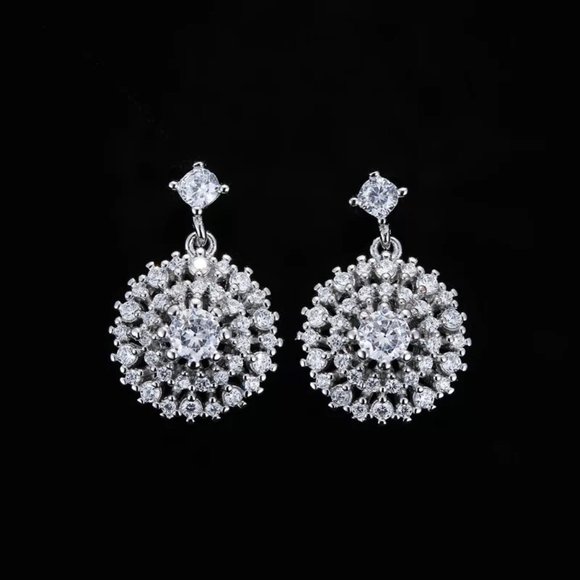 Jewelry - 14k Gold Fancy Diamonds Drop Earrings Sterling Silver